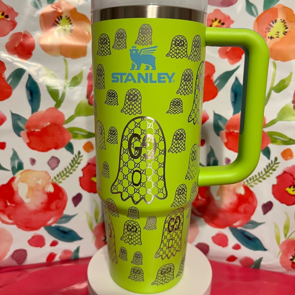Stanley Neon Green Tumbler with Ghost Design 30oz